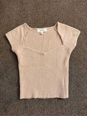 MARBLE Sweetheart Ribbed Knit Crop Top in Beige